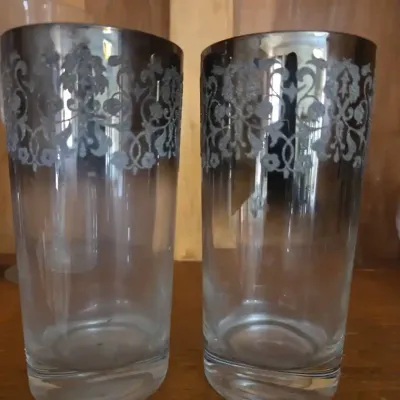 Pair of vintage queen s lusterware highball glasses