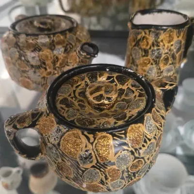 Three piece tenmoku style ceramic teapot set