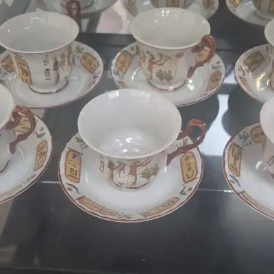 002 Vintage Egyptian Revival Demitasse Cups Saucers T. Limoges E.G.P. Co. Rare Find