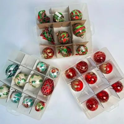 Christmas Ornaments Red Green Gold Lot