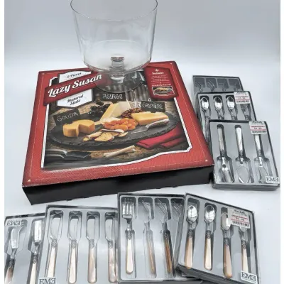 EME Italy Silverware Set Lazy Susan Slate Cheese Board