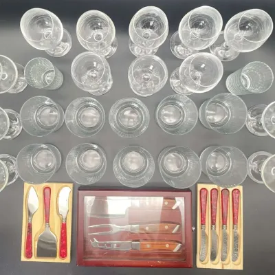 Glassware & Lorena Cheese Knife Serving Set Lot