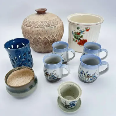 Artisan Ceramic Pottery Mug Vase Lot Hand Painted Stoneware Decor