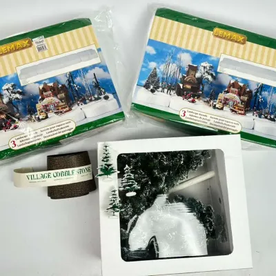 Lemax Christmas Village Display Set Trees Platform Cobblestone