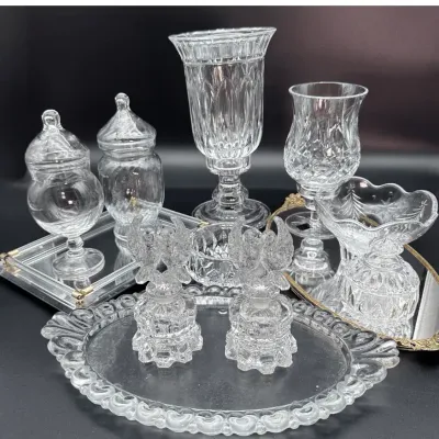 Clear Glass Decor Collection with Vases, Trays & Covered Jars