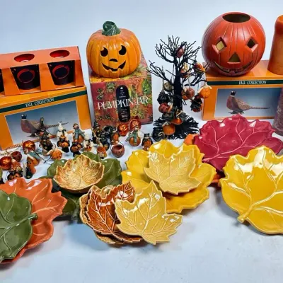Halloween Fall Decor Lot Pumpkin Jack-O-Lantern Candle Holders