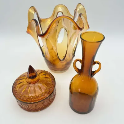 Amber Glass Lot Art Glass Freeform 