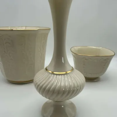 Lenox Vase Lot Porcelain Planter Bowl Gold Trim USA Made