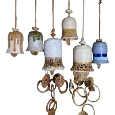 Handmade Ceramic Hanging Bells Wind Chime Pottery Art Home Decor Lot