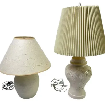 Ceramic Table Lamps Set of 2 with Fabric Shades White Floral Accent