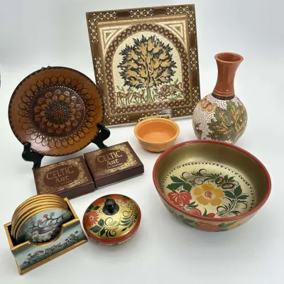 Artisan Wooden Wall Art Celtic Art Coasters Decorative Bowls Lot