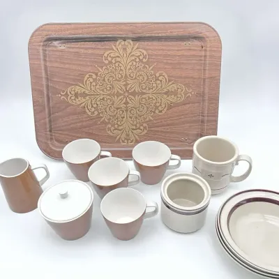 Mikasa Orbit Longaberger Brown Stoneware Lot Tray Cups Bowls
