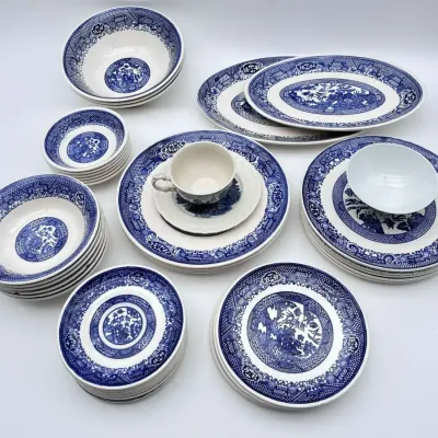 Grindley England Blue White Dinnerware Lot