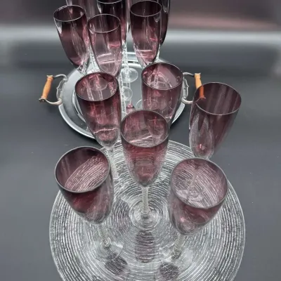 Amethyst Champagne Flutes & Serving Tray Set