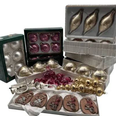 Christmas Ornaments Set Boxed Glass Baubles Gold Pink Holiday Decor