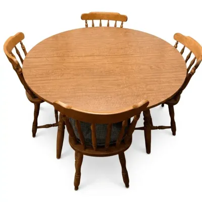 Round Wooden Dining Table with Four Windsor-Style Chairs
