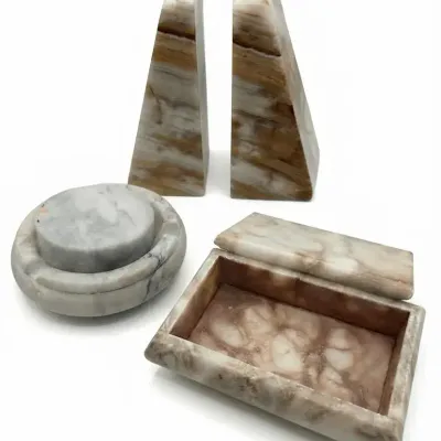 Onyx Marble Decor Lot Bookends Trinket Box Stone Bowl