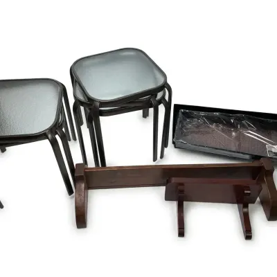 Destination Summer Glass Top Accent Tables Stacking Patio Side Stools