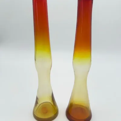 Amberina Glass Bud Vases Set