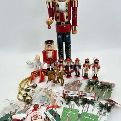 Christmas Ornament Lot Wood Soldiers Reindeer Holiday Decor