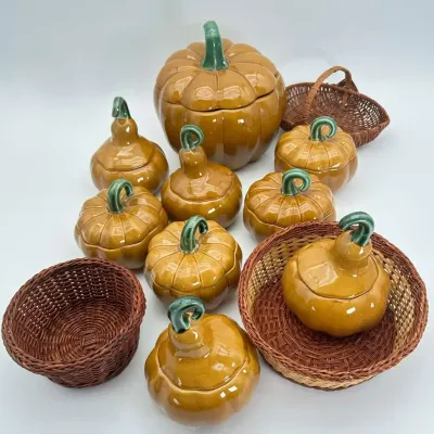 Ceramic Pumpkin Decor Woven Baskets Fall Harvest Lot