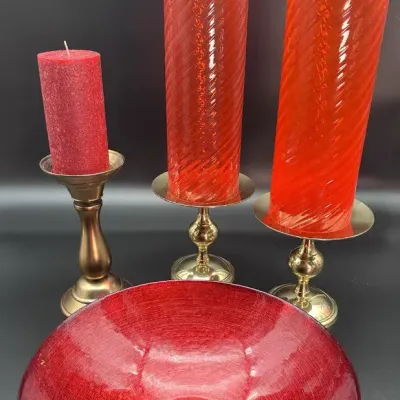 Red Glass Vases & Decorative Bowl Set