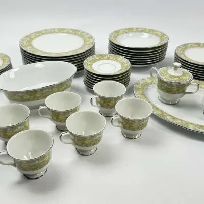 Fine China Dinnerware Set with Serving Pieces & Tea Cups