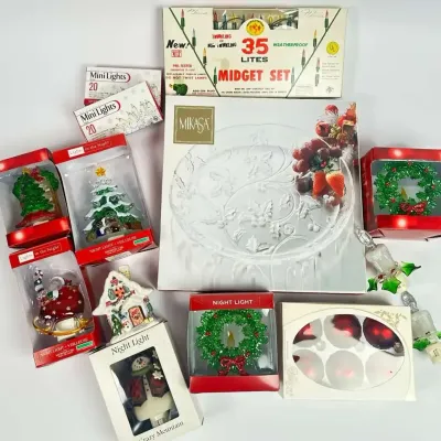 Christmas Decor Lot Mikasa Platter Lights