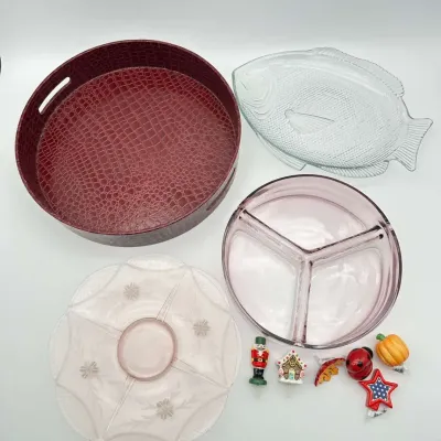 Round Faux Crocodile Red Serving Tray 15 Inch