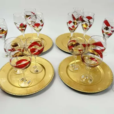 Red Gold Geometric Stemware Wine Glasses Set