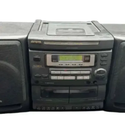 Aiwa Boombox Stereo System CD Player Dual Cassette Deck Radio Speakers