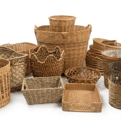 Woven Wicker Baskets Storage Bin Lot 