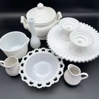 Milk Glass Home Décor & Kitchenware Collection Lot