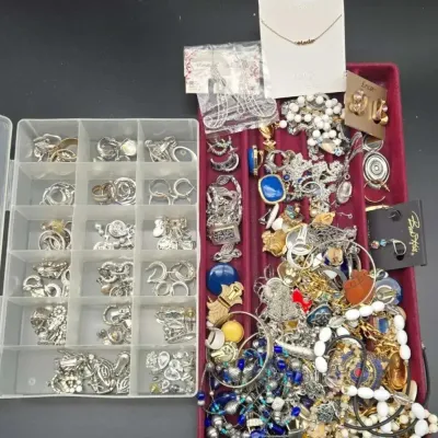 Costume Jewelry Lot Silver Gold Tone Earring Necklace