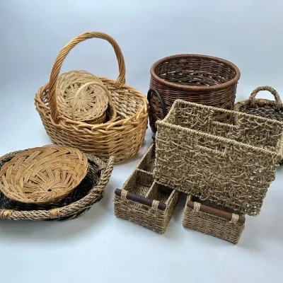 Woven Wicker Baskets Storage Bin Lot