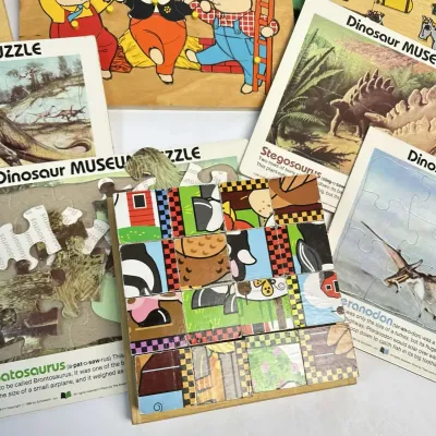 Fisher-Price Wooden Puzzles Lot Dinosaur Museum Playskool Learning Toys