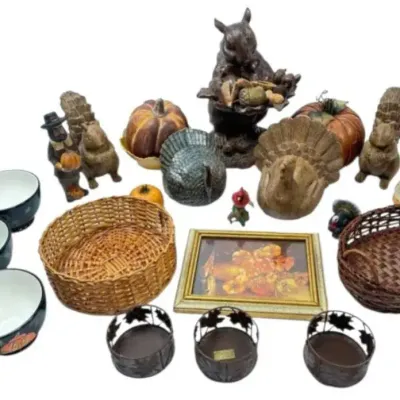 Autumn Thanksgiving Halloween Decor Turkey Squirrel Figurines Bowls Lot