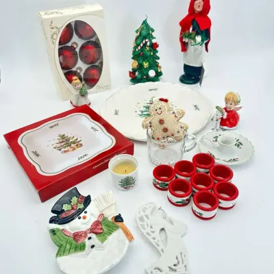 Christmas Decor Lot w/ Nikko Platter & Ornaments