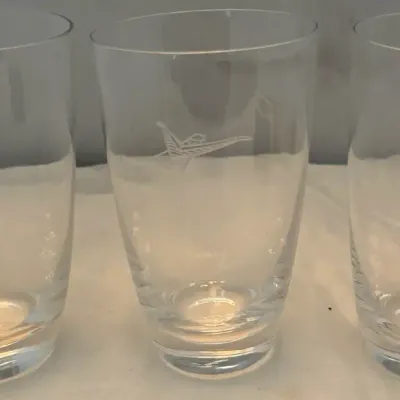 Vintage Etched Speedboat Drinking Glasses Set of 3 Mid Century Tumblers Barware