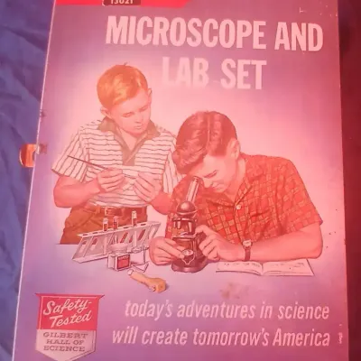Vintage Gilbert No. 13021 Microscope & Lab Set in Original Metal Case w/ Manuals & Accessories