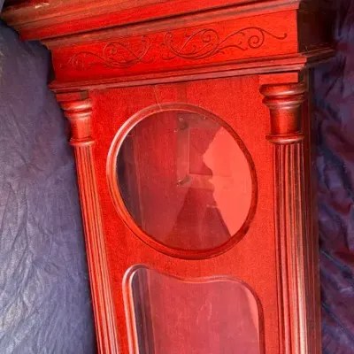 Traditional Cherry Finish Wall Clock Case with Glass Door – Empty Decorative Clock Cabinet
