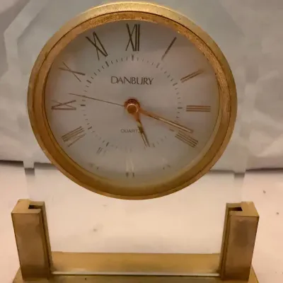 Danbury Beveled Glass & Brass Tone Quartz Desk Clock