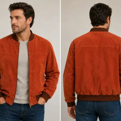 Men’s Timberland Rust Brown Suede Leather Bomber Jacket Quilted Lined XL