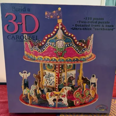 Ceaco Build a 3D Carousel Jigsaw Puzzle 533 Pieces Vintage 1994 Two-Sided Corkboard