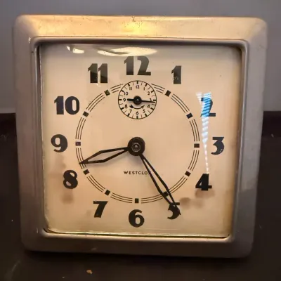 Vintage Westclox 8-Day Key Wind Wall Clock w/ Small Seconds Dial – Art Deco Metal Case