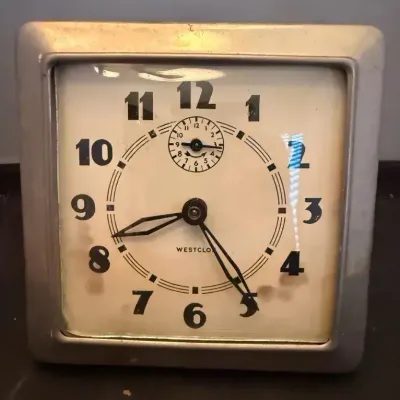 Vintage Westclox Art Deco Wind-Up Alarm Clock – Square Metal Mantel Clock