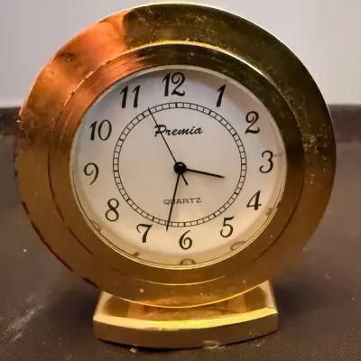 Premia Quartz Gold-Tone Desk Clock – Modern Round Mantel/Shelf Clock
