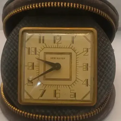 Vintage New Haven Travel Alarm Clock in Zippered Leather Case – Personalized T. L. Osberger