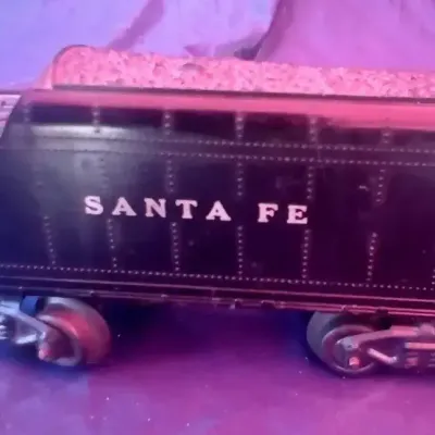 Vintage O Gauge Santa Fe Coal Tender – Tinplate Train Car with Simulated Coal Load