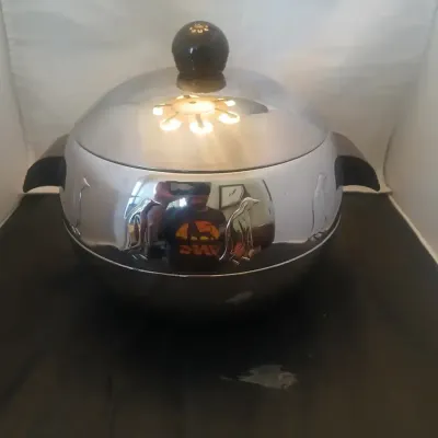 Vintage Insulated Stainless Steel Thermal Serving Casserole w/ Lid Chrome Hot Cold Food Server